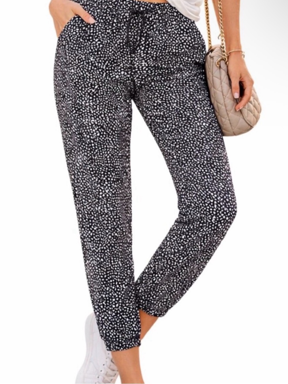 Rachel Zoe Black & White Speckled Drawstring Jogger pants size Medium